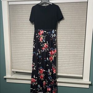 Floral Black and Red Maxi Dress